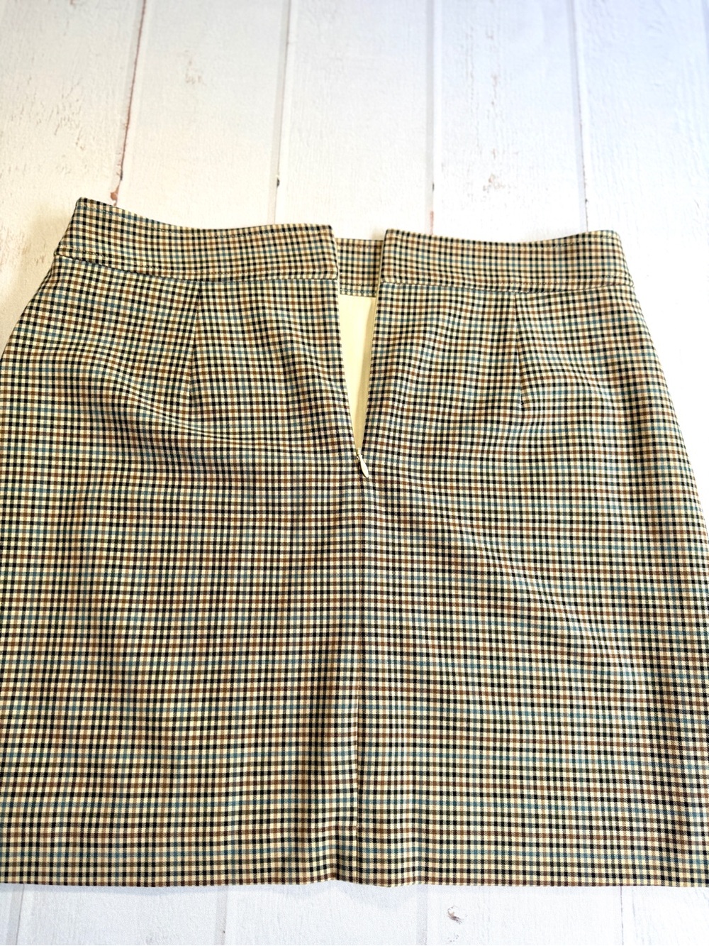 LOFT Plaid Mini Skirt Size 10 Brown Tan Blue Preppy Academia Fall A-Line - Picture 8 of 8